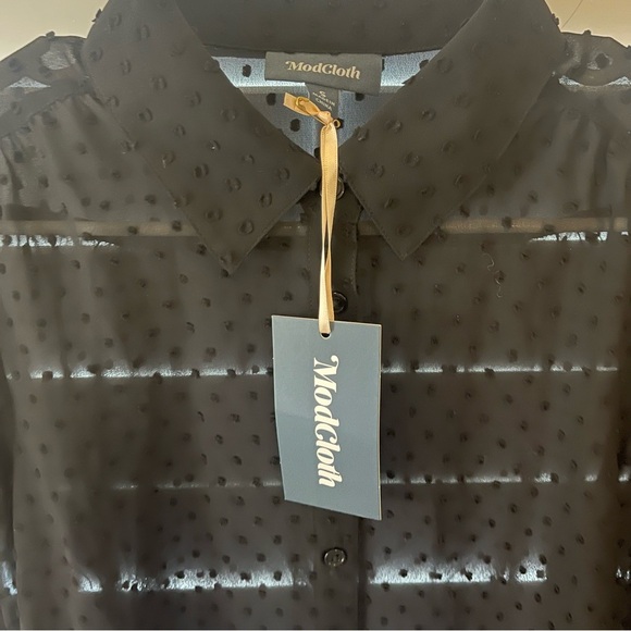 Modcloth Black Long-Sleeve Sheer Polka Dot Blouse, Small - Picture 7 of 11